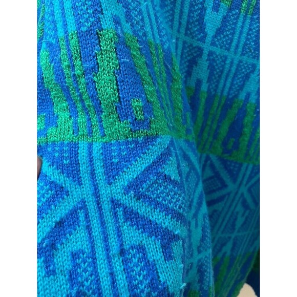 VTG Liz Claiborne Women’s Sweater Sz M Chunky Knit Blue GREEN GEOMETRIC - Picture 6 of 13